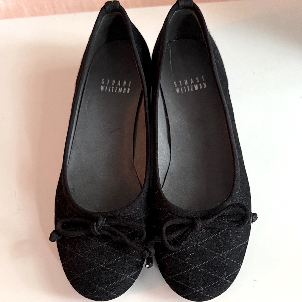Stuart Weitzman Black Quilted Flats with Bow